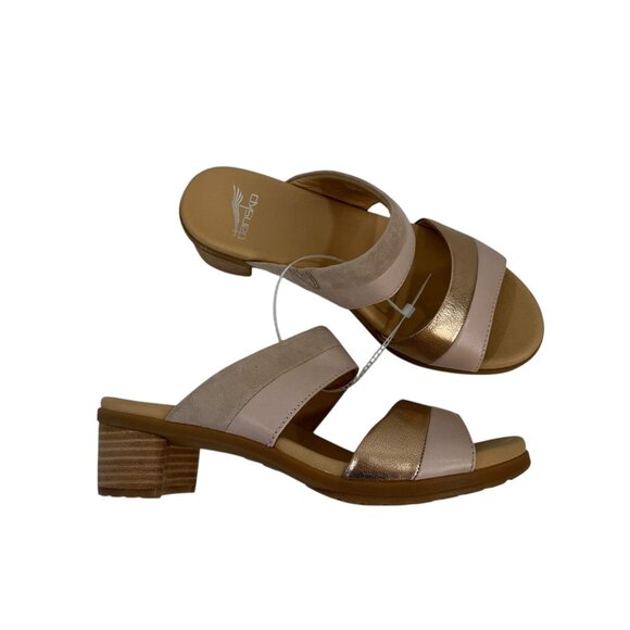 Dansko Theresa Womens Sandals Block Heel Metallic Nude Leather Suede Size 39 - Picture 3 of 12